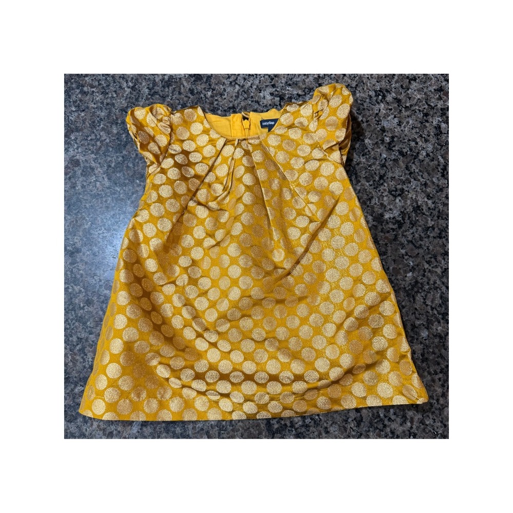 BabyGap Toddler Girl Gold Metallic Polka Dot Party Dress‎ Yellow 12-18 Months